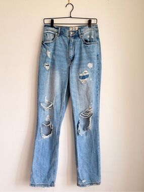 Free People We The Free Distressed Straight Leg Jeans High Rise Blue Size 28